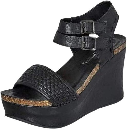 Rounded-Toe Wedge Sandals with Dual Buckles and Straps by Pierre Dumas
