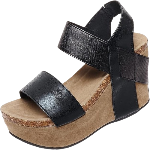 Open-Toe Wedge Design with Slingback Strap and Buckle