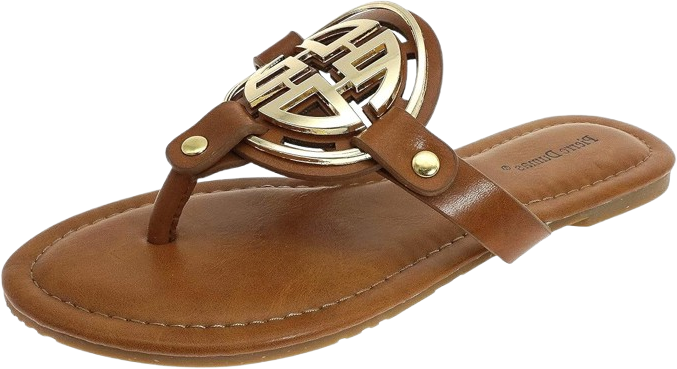 Pierre Dumas Textured Thong Slide with Flat Sole and Medallion Detail